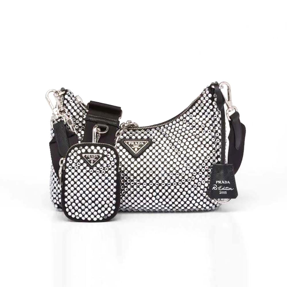 TÚI Prada Women Re-Edition 2005 Satin Bag with Crystals-Aqua