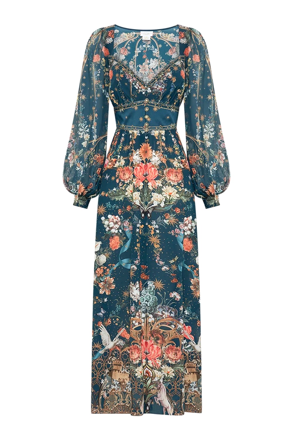 VÁY CAMILLA Silk Diamond Embellished V-Neck Maxi Dress High Classy