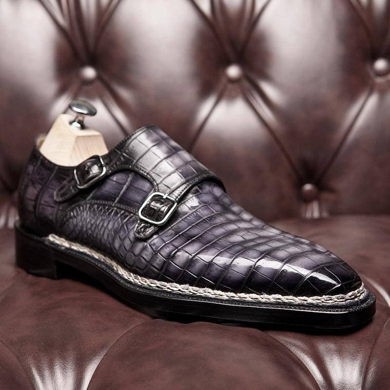 Giày Monk Strap da cá sấu được làm thủ công