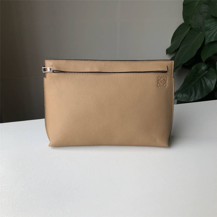 Túi LOEWE ladies clutch bag new pebbled leather T Pouch handbag Brown and Sand