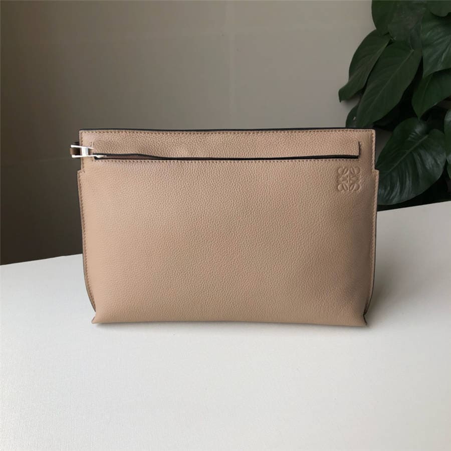 Túi LOEWE ladies clutch bag new pebbled leather T Pouch handbag Brown