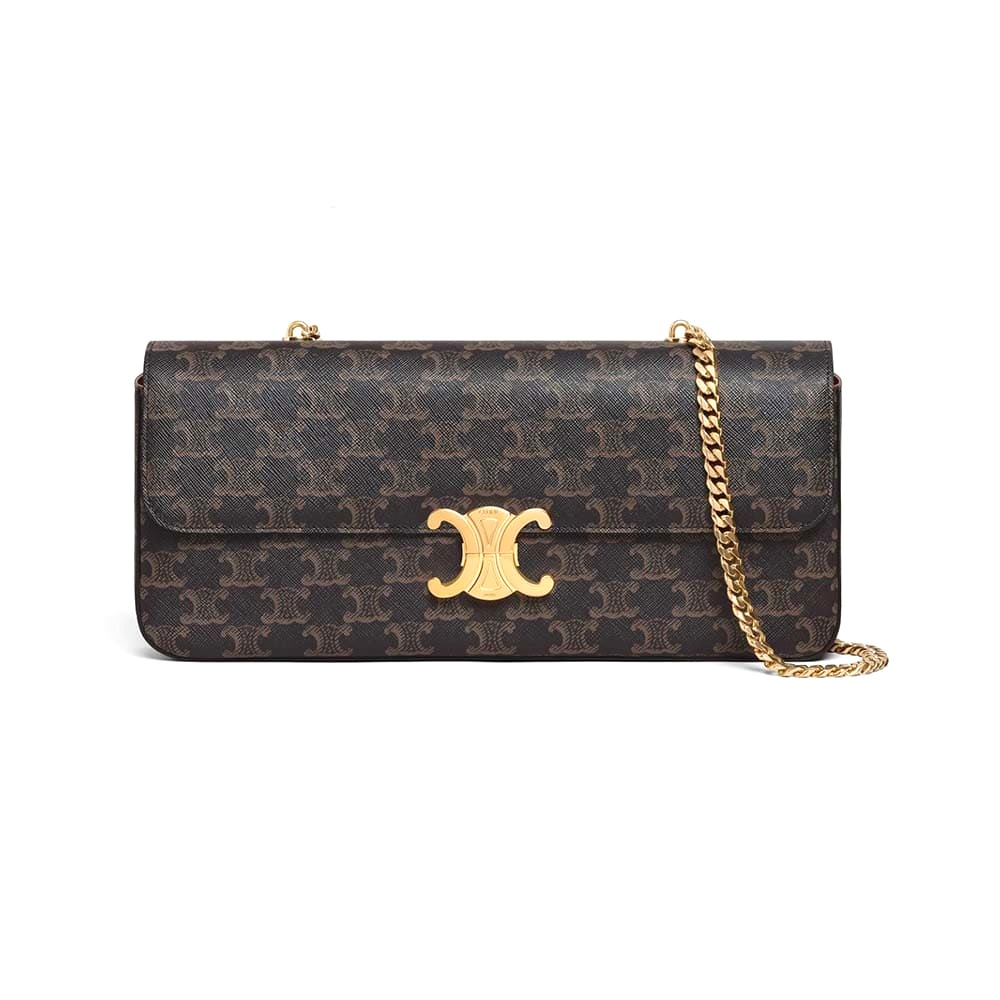TÚI Celine Women Chain Bag Triomphe in Triomphe Canvas-Tan