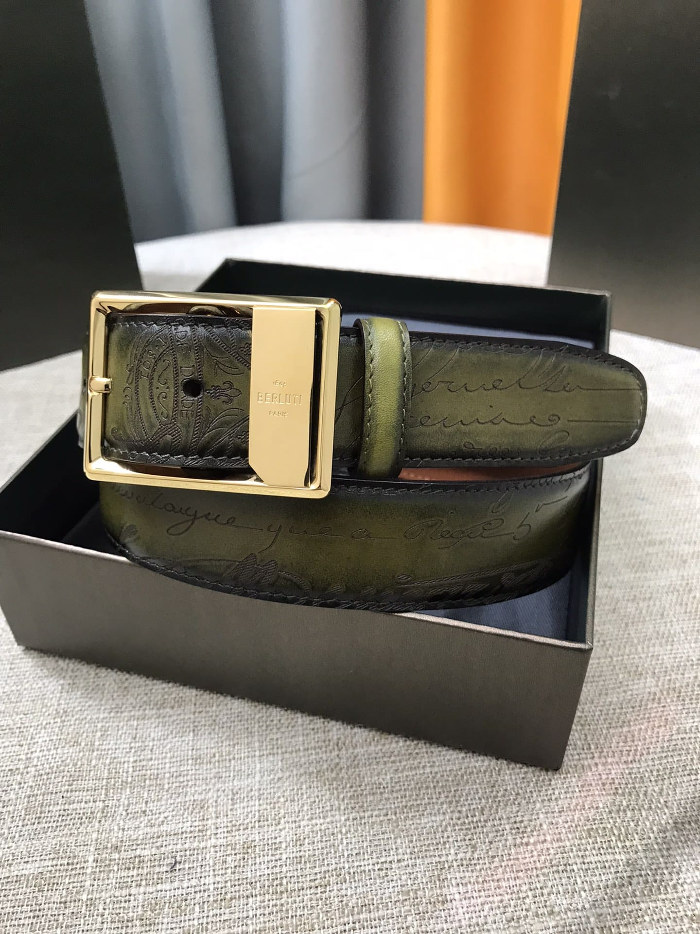 DÂY LƯNG BERLUTI PATINA Leather khóa vàng