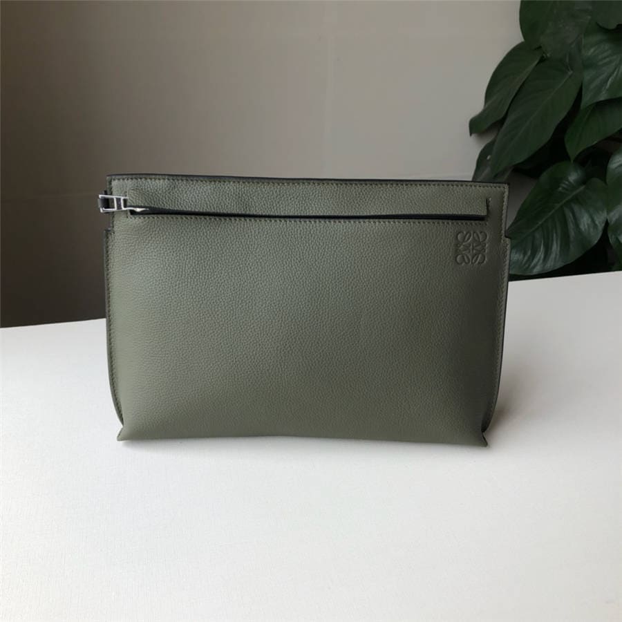 Túi LOEWE ladies clutch bag new pebbled leather T Pouch handbag Elephant and Green