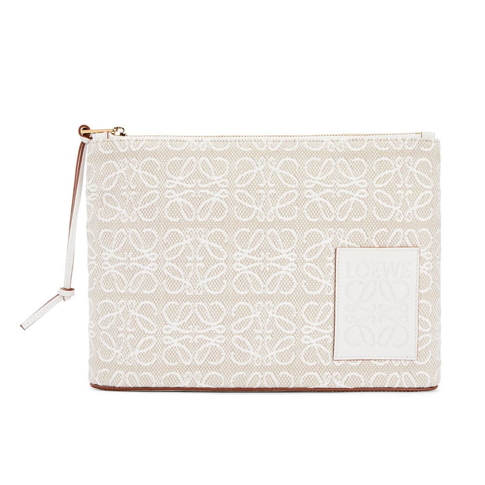 TÚI Loewe Women Oblong Anagram Pouch in Jacquard and Calfskin-White