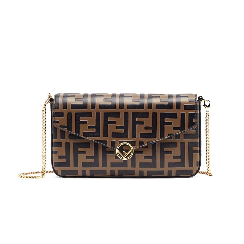 TÚI Fendi Women Wallet on Chain with Pouches Brown Leather Mini-Bag