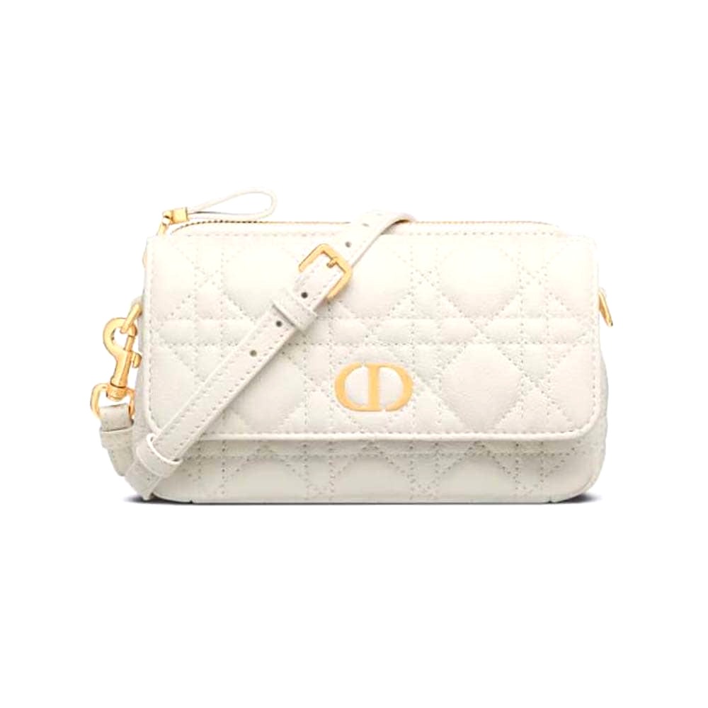 TÚI Dior Women Caro Pouch with Chain Latte Supple Cannage Calfskin