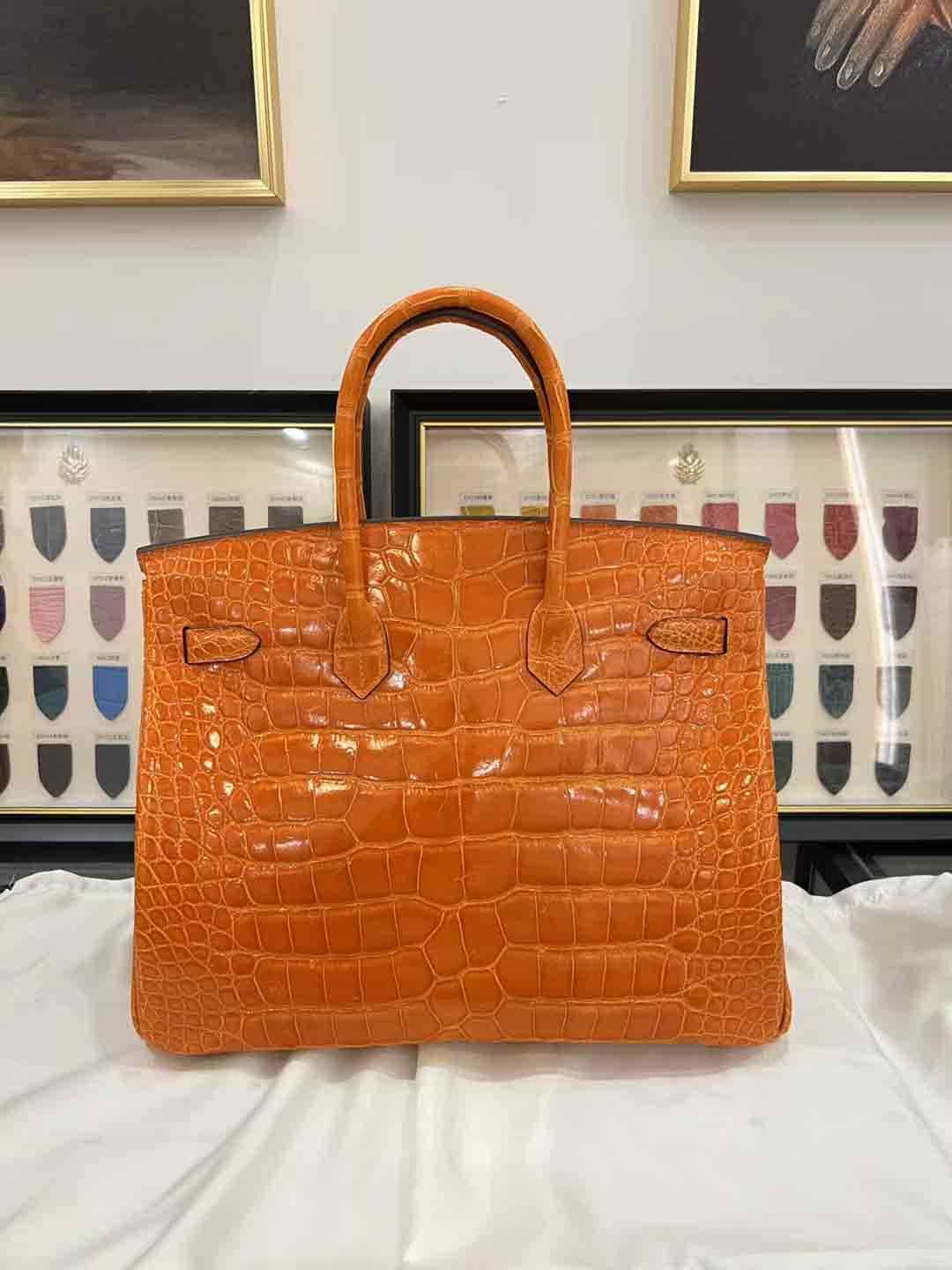 TÚI HERMES BIRKIN 35 DA CÁ SẤU MỸ 4 MÀU CAM,NÂU MẬT ONG,XANH EMERALD,ĐỎ RƯỢU VANG(GIÁ LIÊN HỆ)