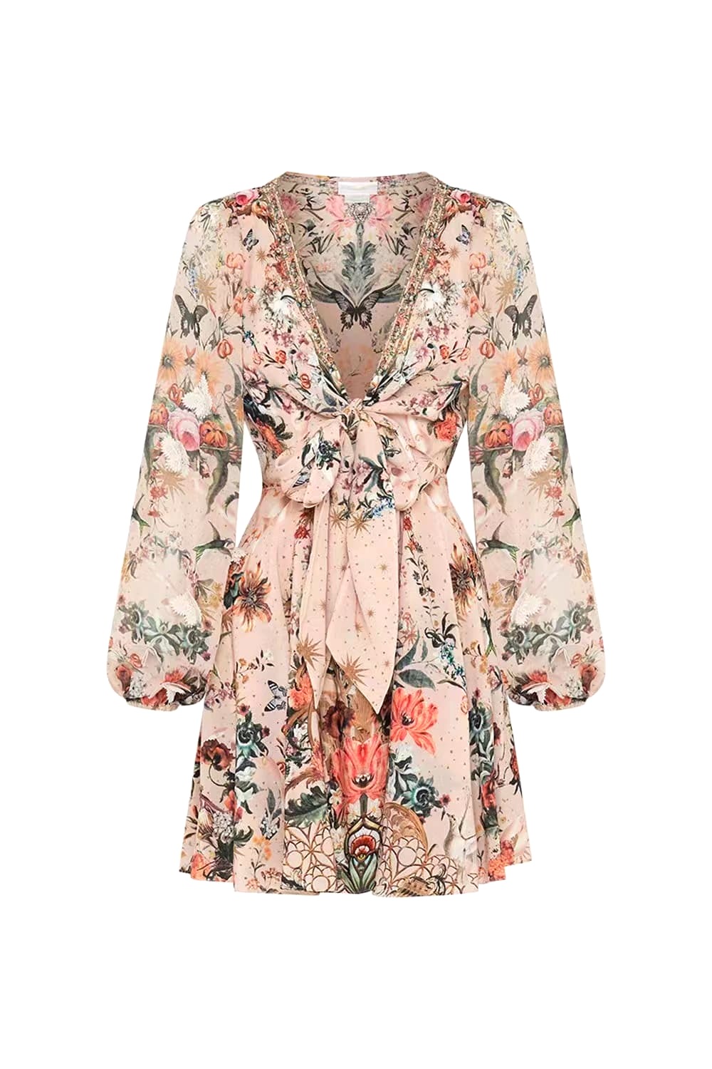 VÁY CAMILLA Silk Rose Garden Embellished V-Neck Mid Dress High Classy Vườn Hoa Hồng