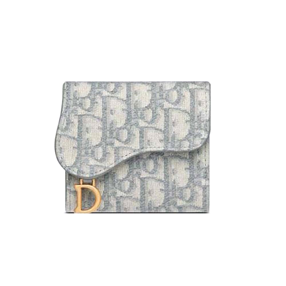Ví Dior Women Saddle Lotus Wallet Gray Dior Oblique Jacquard