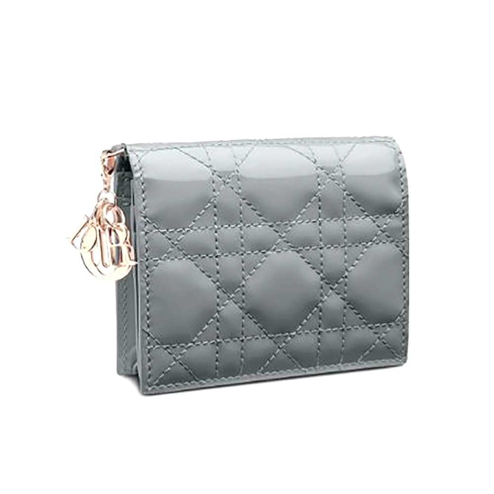 Ví Dior Women Mini Lady Dior Wallet Patent Cannage Calfskin-Navy