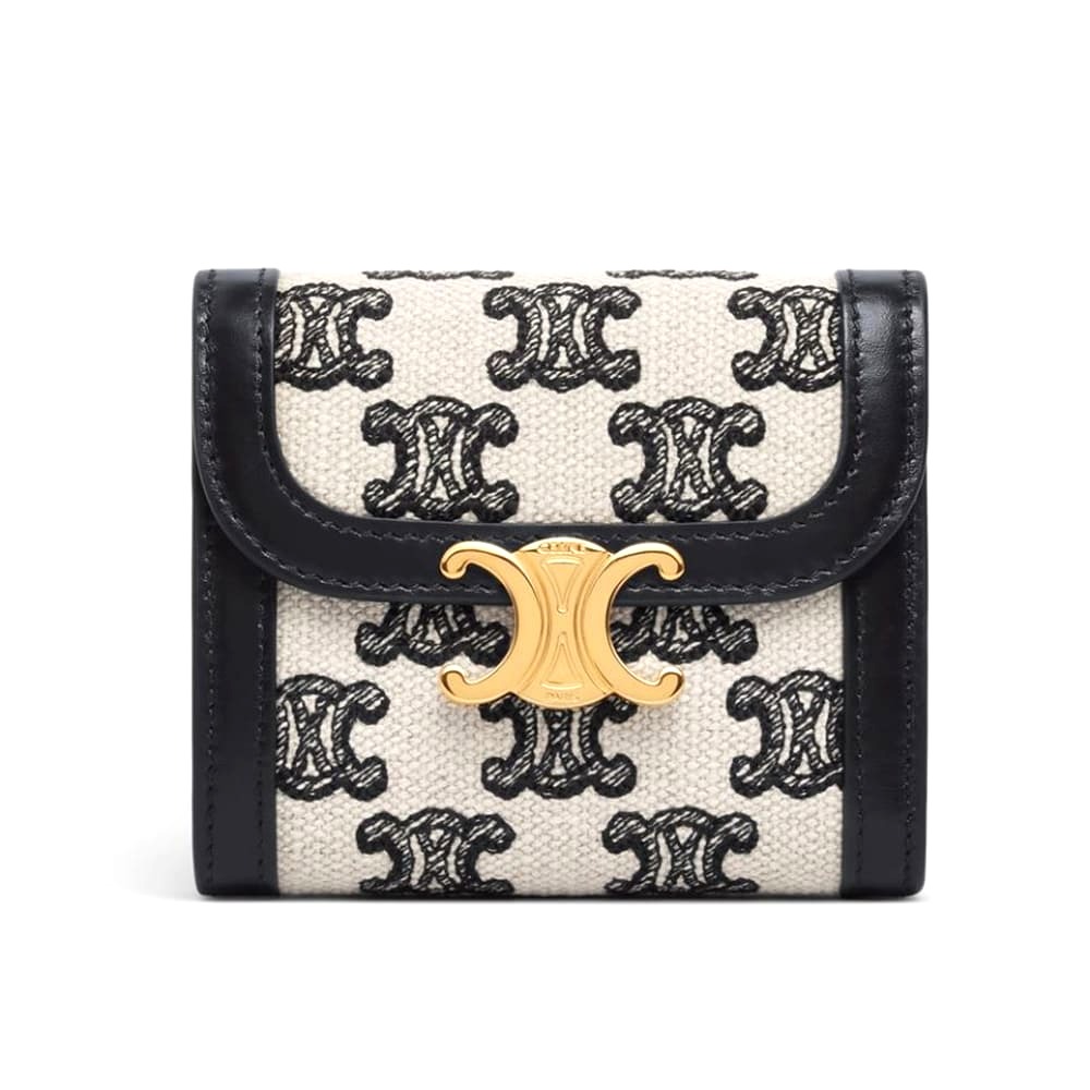 Ví Celine Women Small Triomphe Wallet in Textile with Triomphe Embroidery
