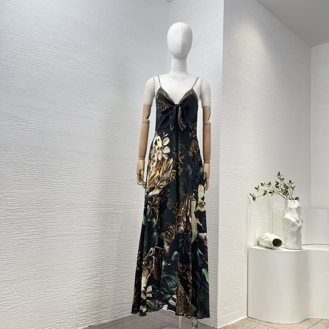 VÁY CAMILLA WorldCloset Tiger Print Font Bow Midi Dress High Classy