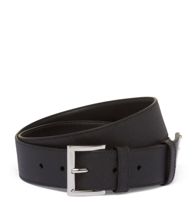 DÂY LƯNG PRADA Saffiano Leather Belt khóa trắng