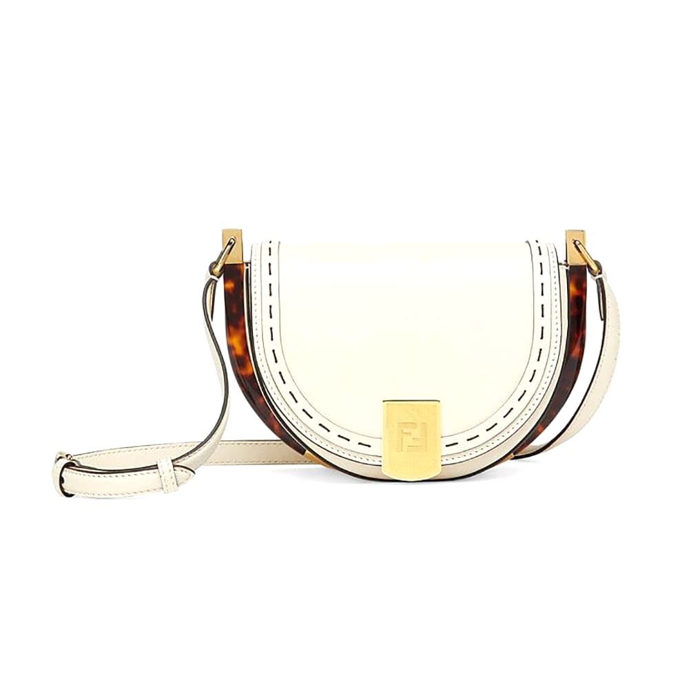 TÚI FENDI Moonlight Hand-Stitched Leather Satchel Bag-White