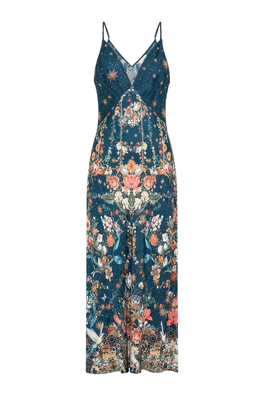 VÁY CAMILLA Silk Diamond Embellished V-Neck Maxi Dress High Classy Hoa Bạch Tuyết