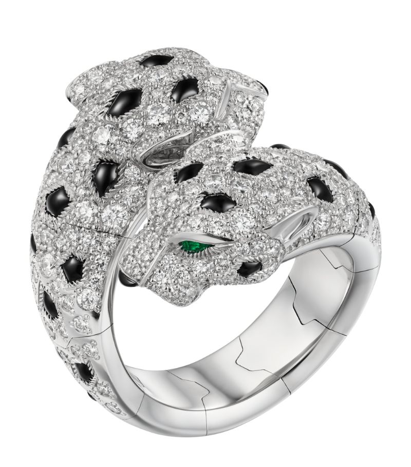 Nhẫn CARTIER White Gold, Diamond, Emerald and Onyx Panthère de Cartier Ring vàng trắng 18K