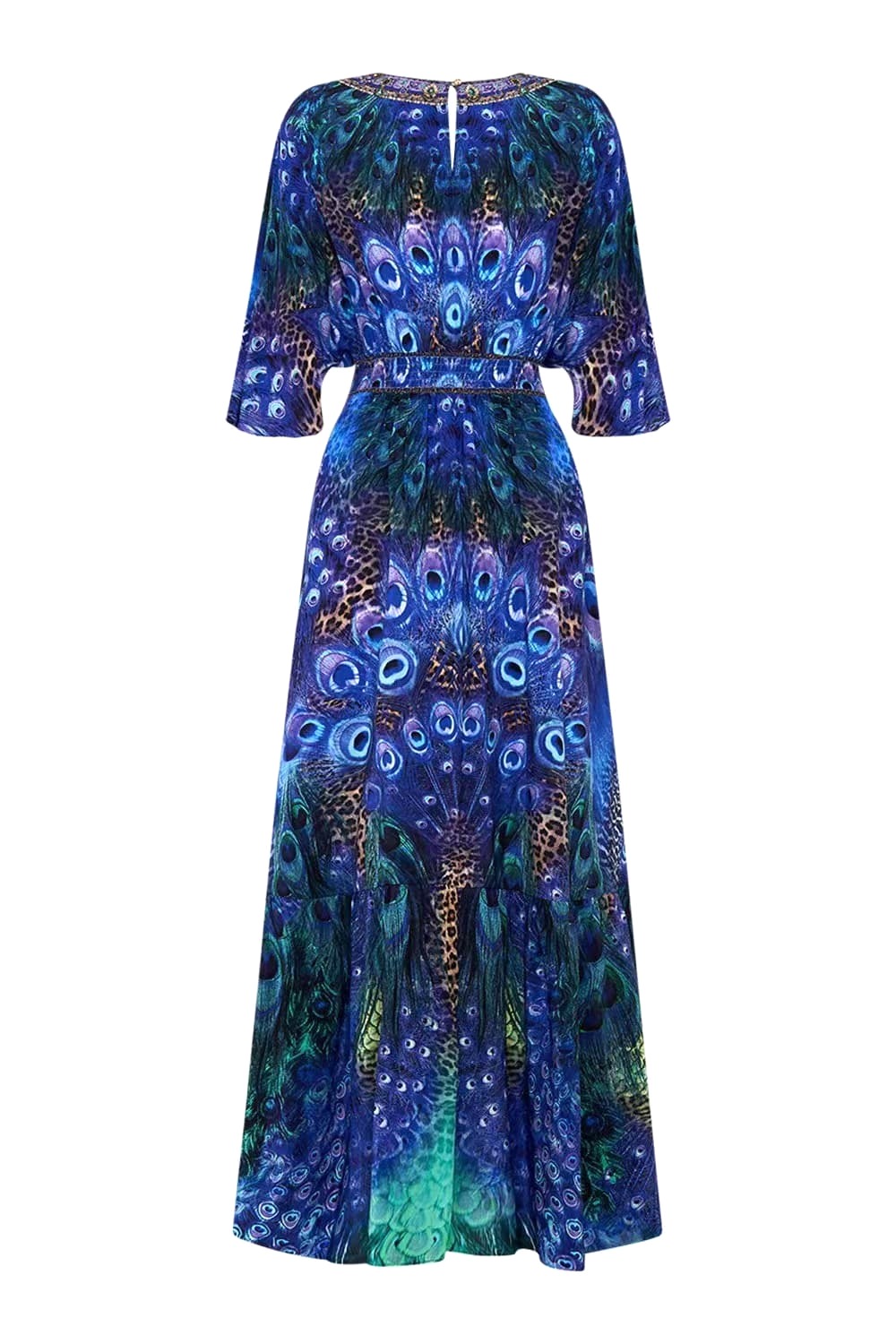 VÁY CAMILLA Silk Diamond Peacock Embellished V-Neck Maxi Dress High Classy Họa Tiết Lông Công