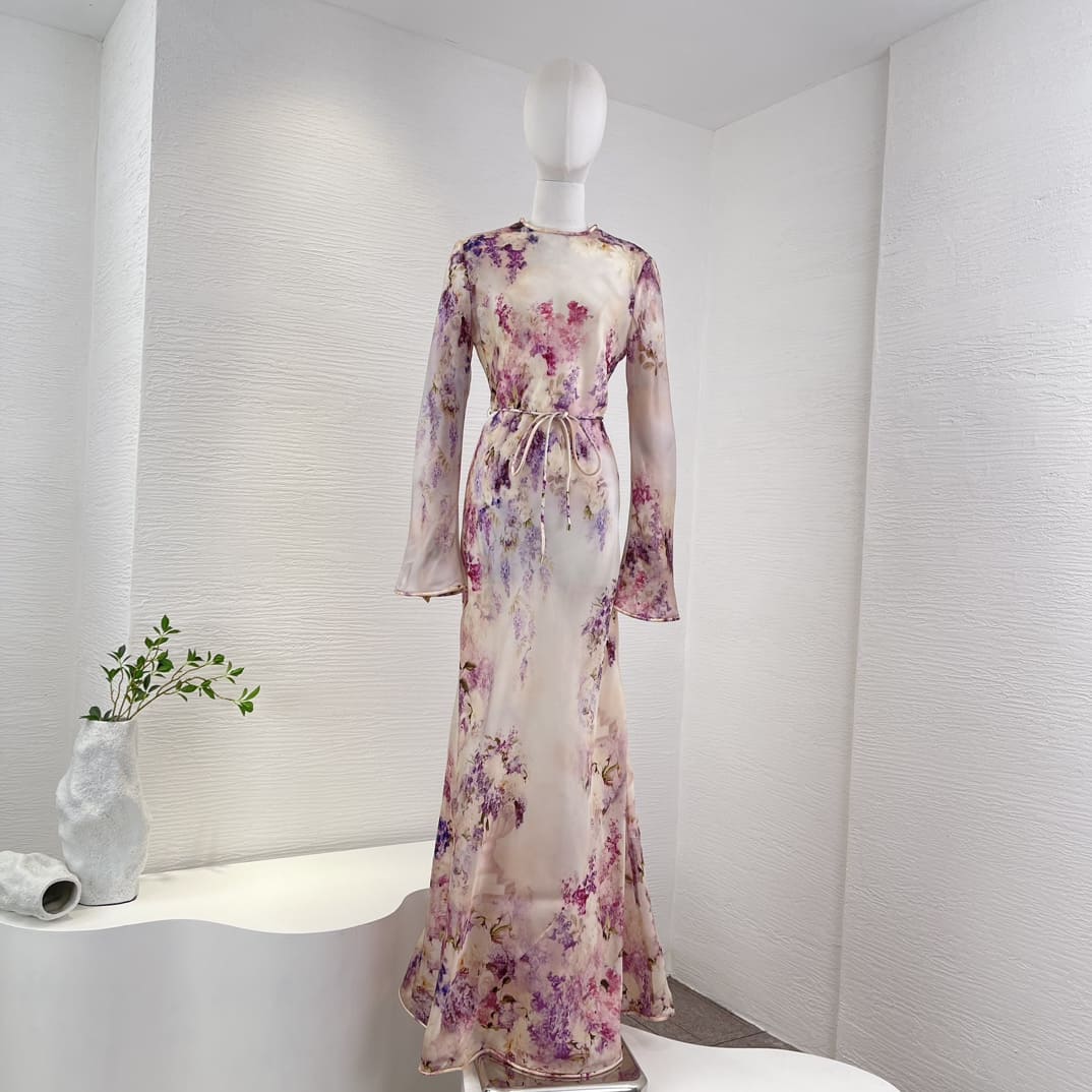 VÁY ZIMMERMANN Pink Floral Long Sleeve Maxi Dress High Classy