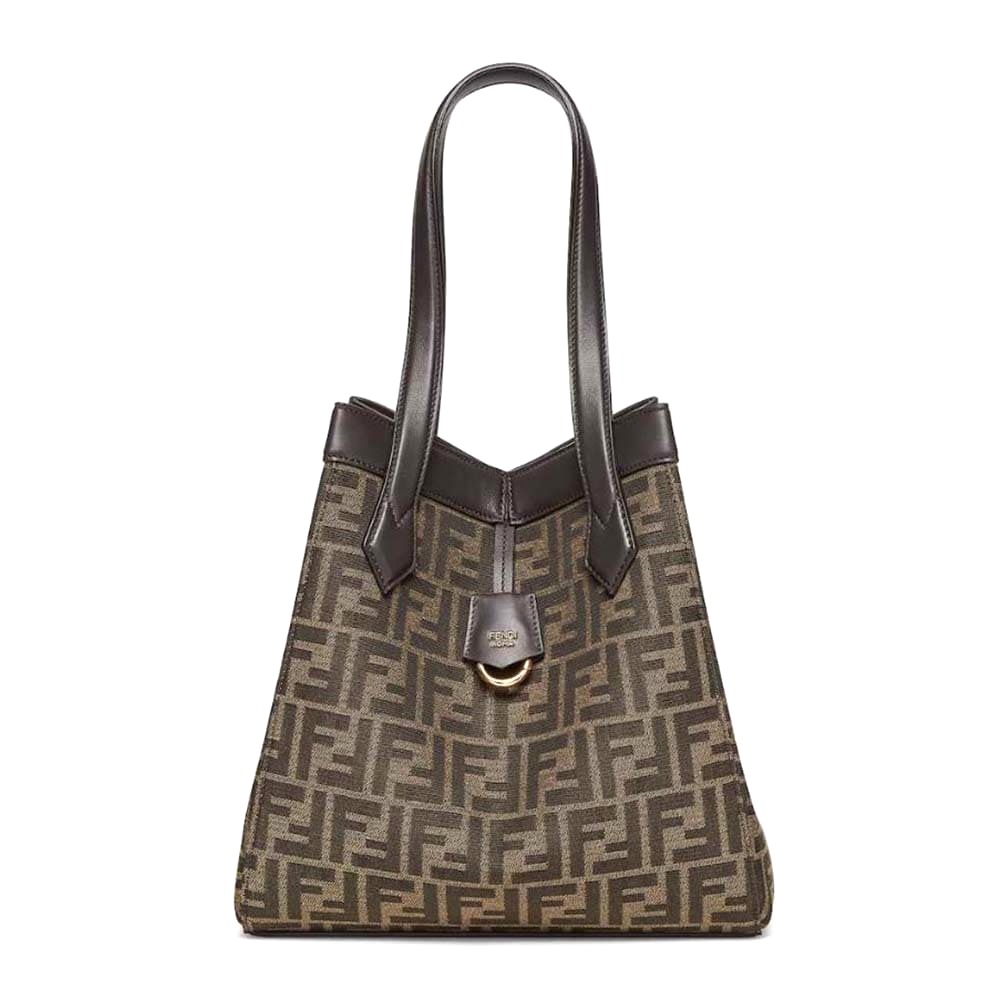TÚI FENDI Women Origami Medium Brown FF Jacquard Fabric Bag