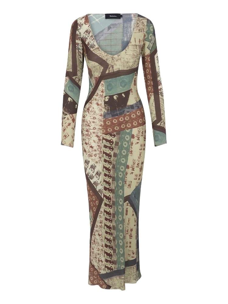 VÁY REALISATION V NECK WITH LONG SLEEVE LONG DRESS High Classy