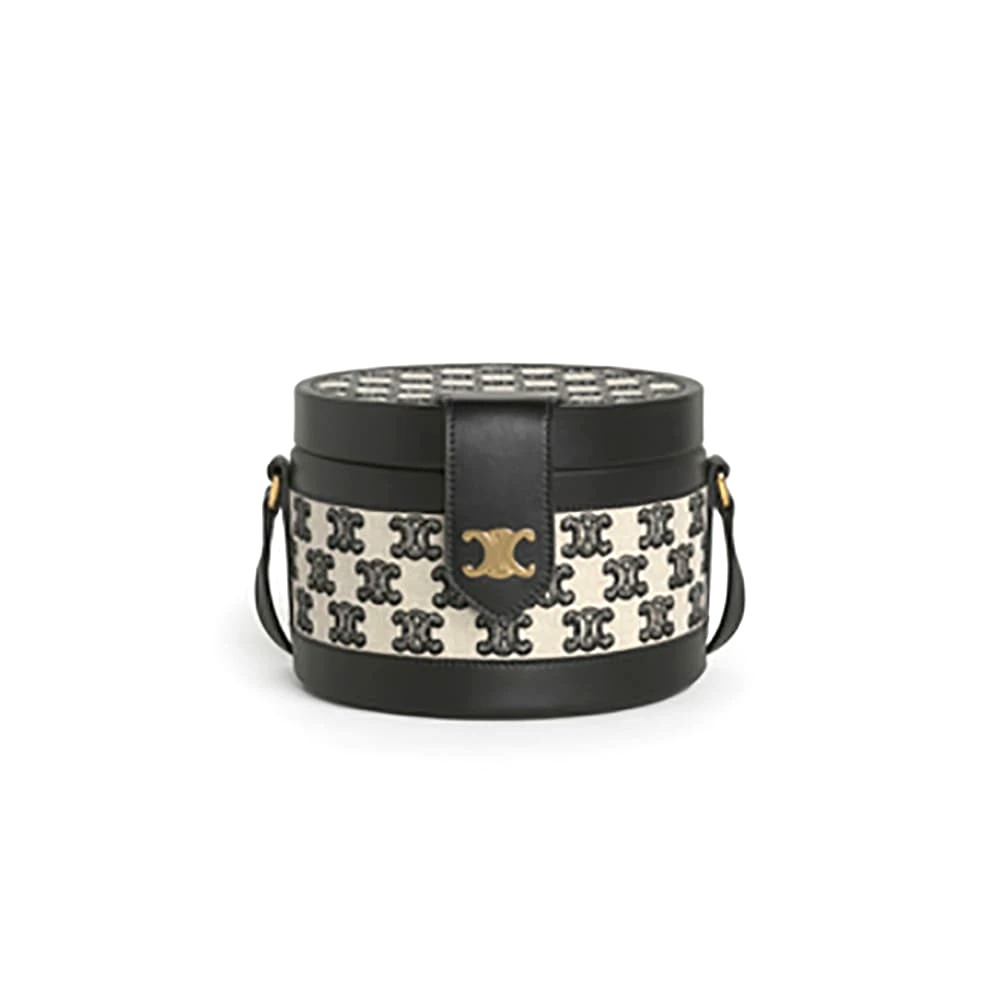 TÚI Celine Women Medium Tambour Bag in Textile with Triomphe Embroidery Calfskin