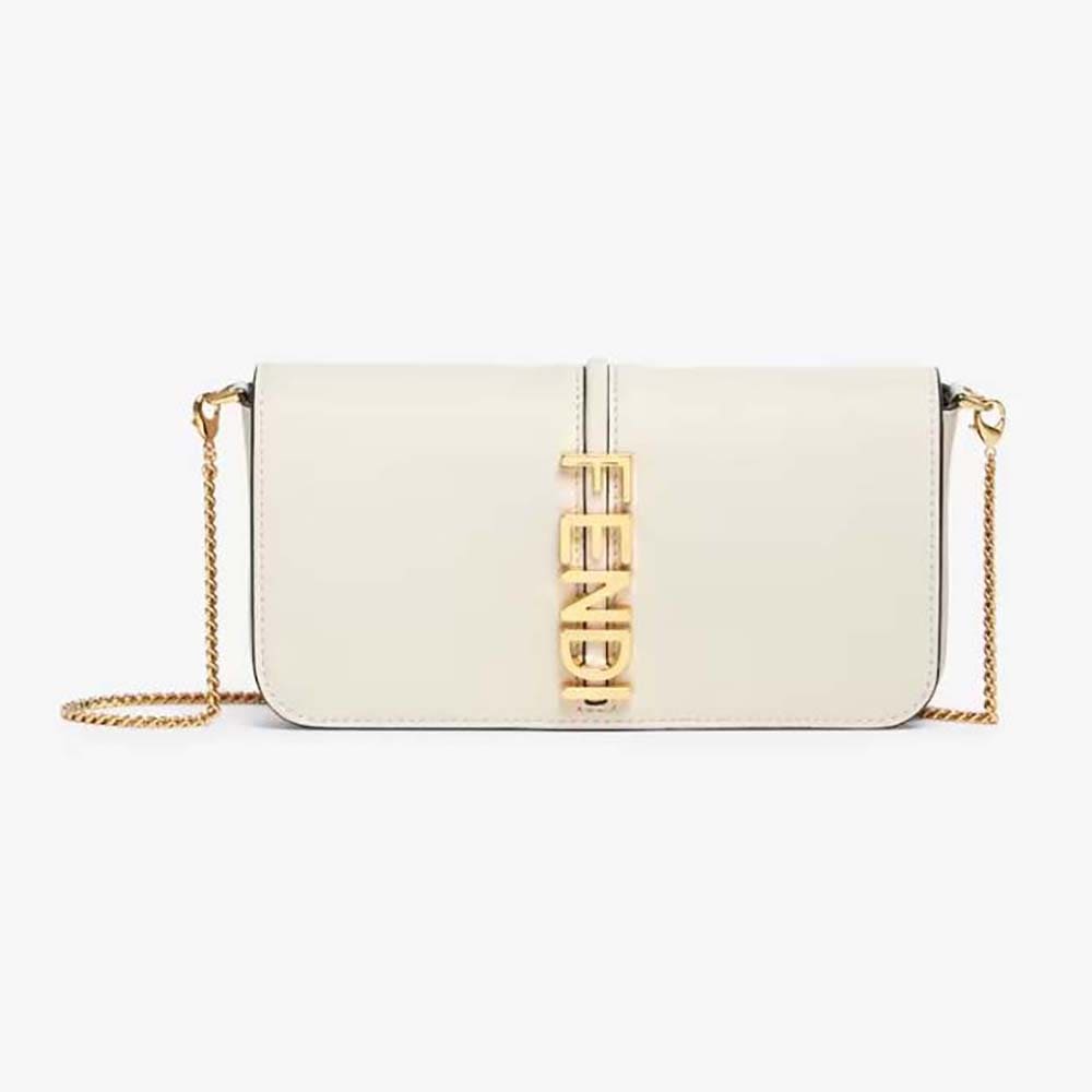 TÚI Fendi Women Fendigraphy Phone Pouch White Leather Wallet