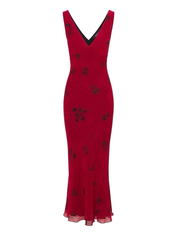 ĐẦM HAI DÂY REALISATION CHẤM BI V NECK LONG DRESS High Classy