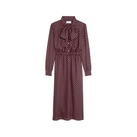 VÁY CELINE LOW LAVALLIÈRE DRESS IN SILK BORDEAUX/CRAIE