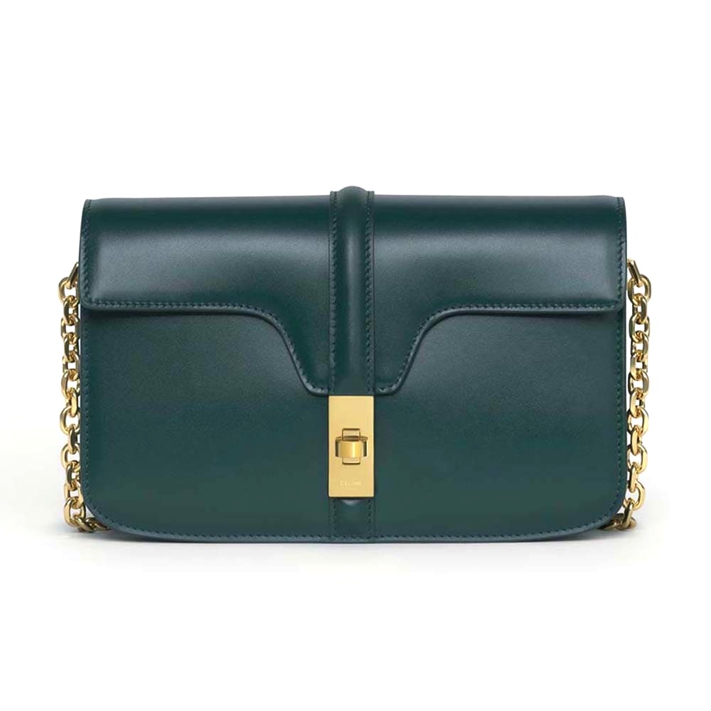TÚI Celine Women Chain Bag 16 in Satinated Calfskin-Green