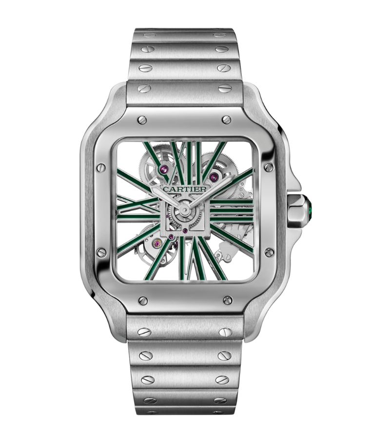 Đồng hồ CARTIER Large Steel Santos de Cartier Skeleton Watch 39.8mm mặt số màu xám