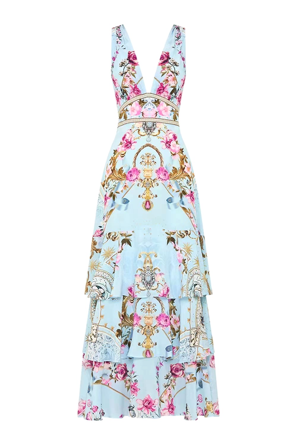 VÁY CAMILLA Silk Diamond Embellished V-Neck Maxi Dress High Classy