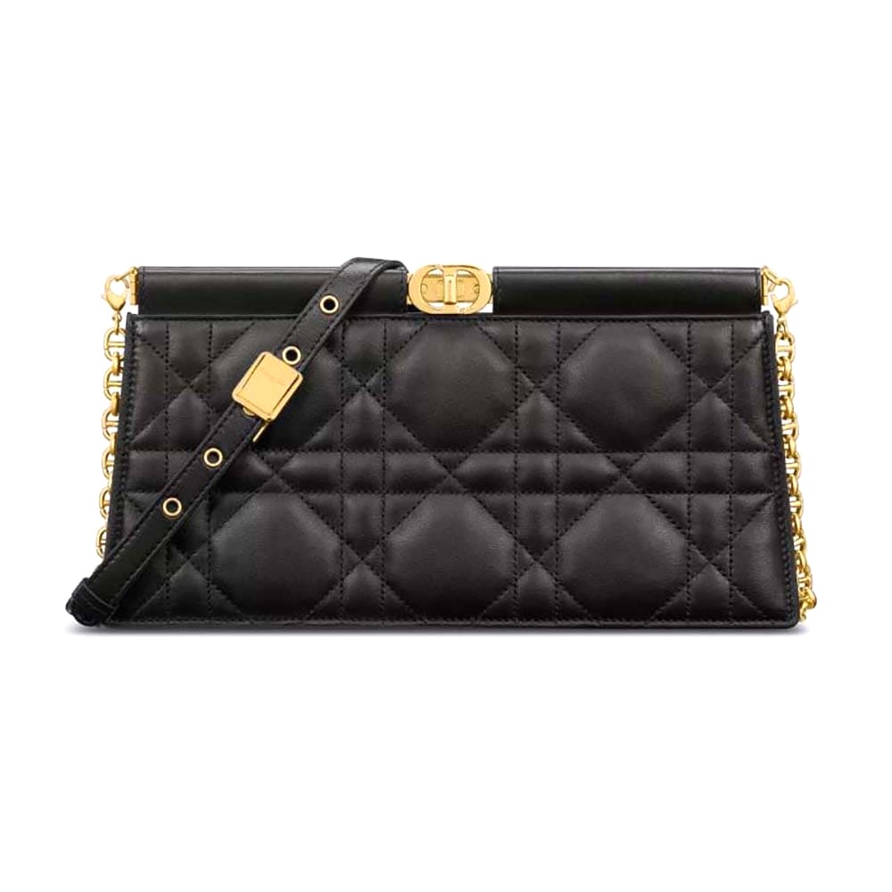 TÚI Dior Women Dior Caro Colle Noire Clutch with Chain Black Cannage Lambskin