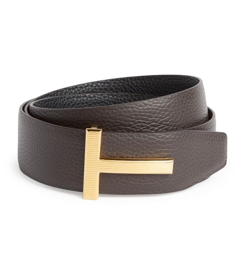 DÂY LƯNG TOM FORD Leather Reversible T Ridge Belt khóa vàng