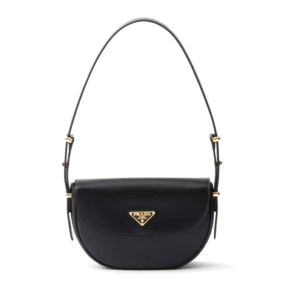 TÚI PRADA Women Arqué Leather Shoulder Bag with Flap-Black