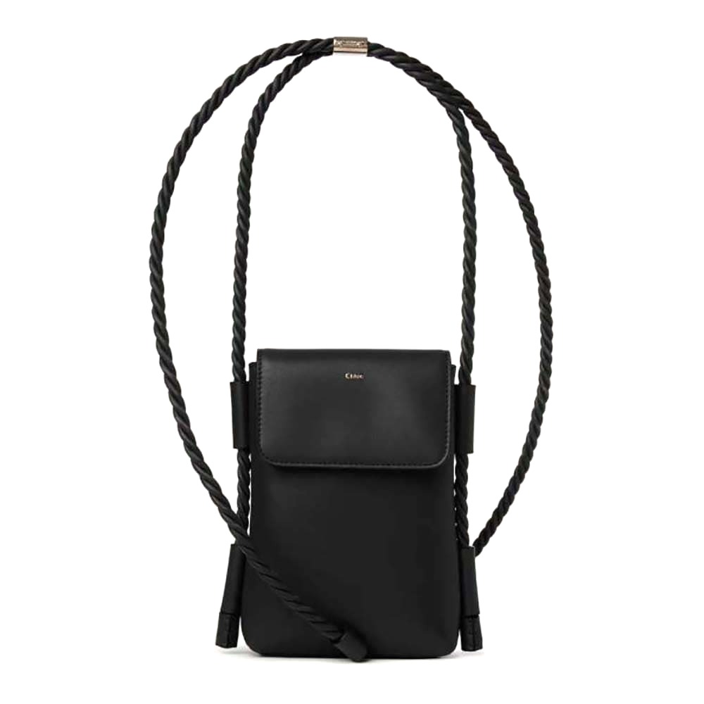 TÚI Chloe Women key Phone Pouch in Shiny Calfskin Leather-Black