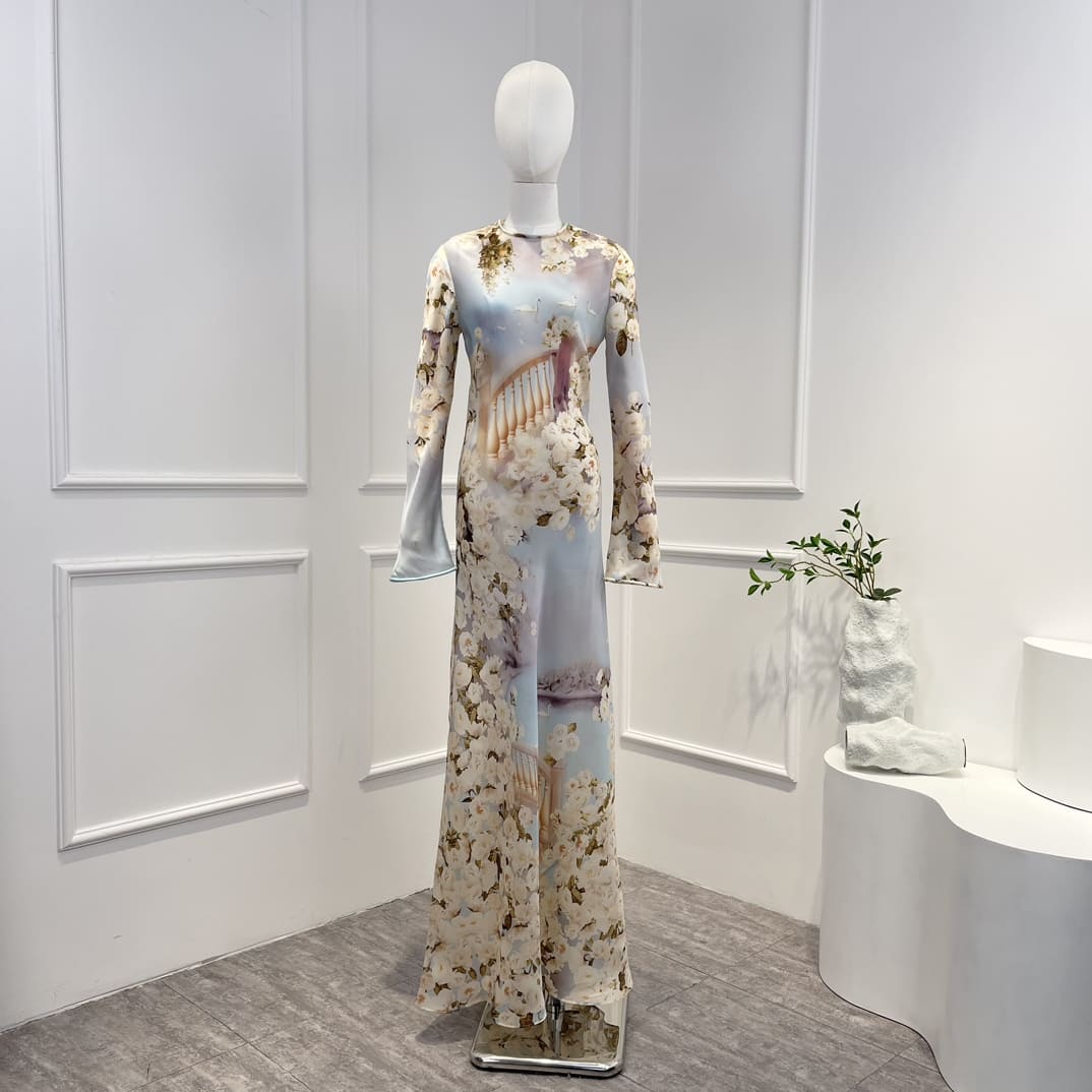 VÁY ZIMMERMANN FLORAL PRINT LONG SLEEVE ORGANZA MAXI DRESS High Classy