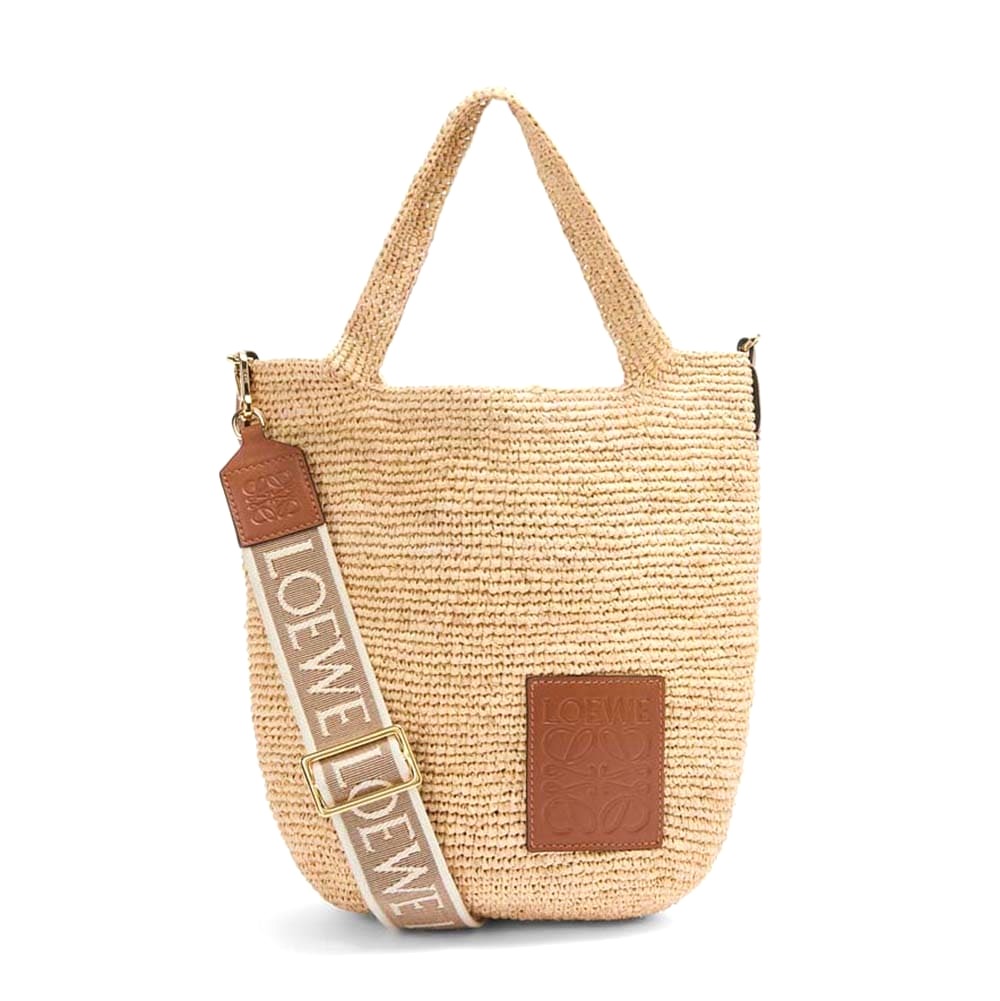 TÚI LOEWE Mini Slit Bag in Raffia and Calfskin-Beige