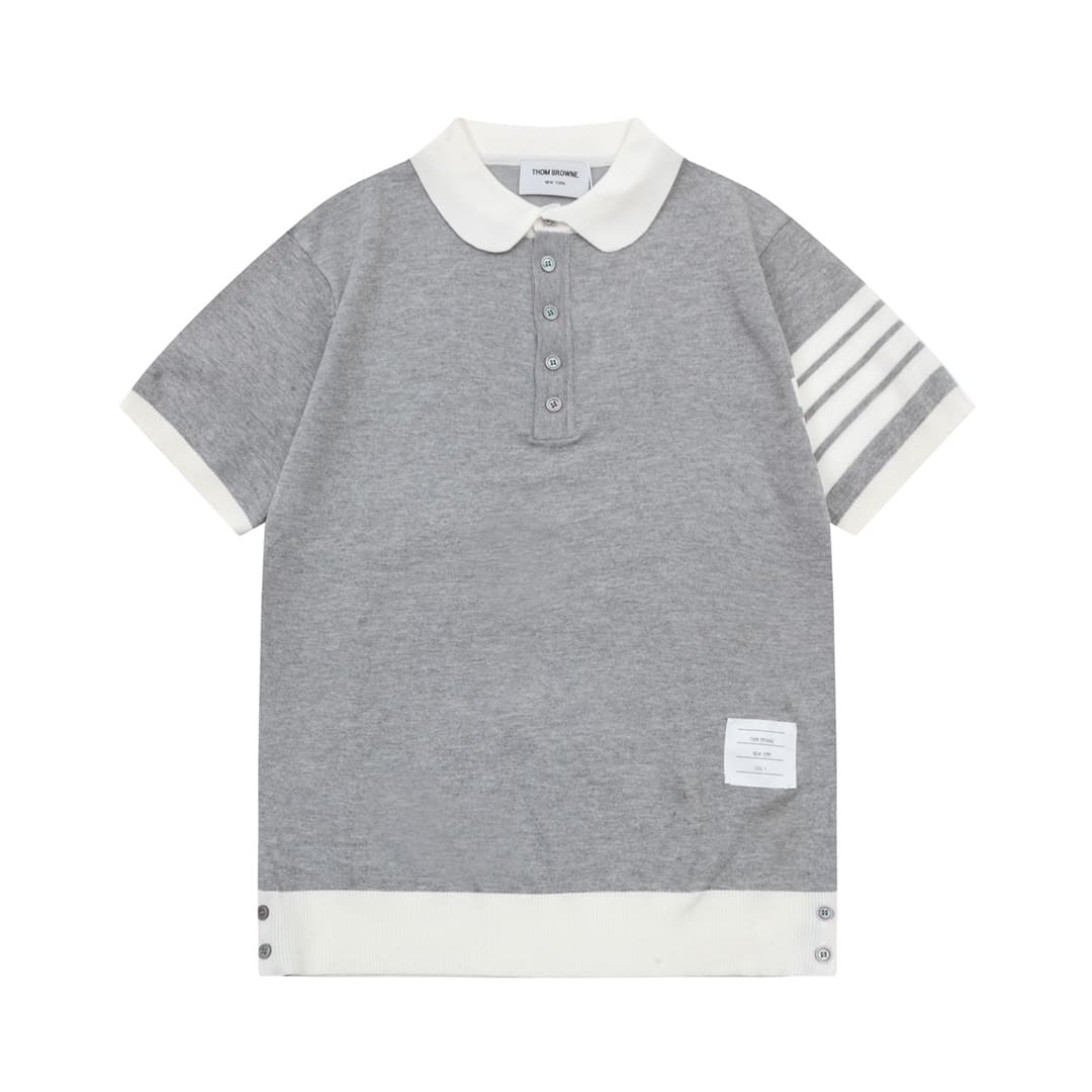 ÁO THOM BROWNE POLO SHIRT GRAY MÀU XÁM DỆT KIM