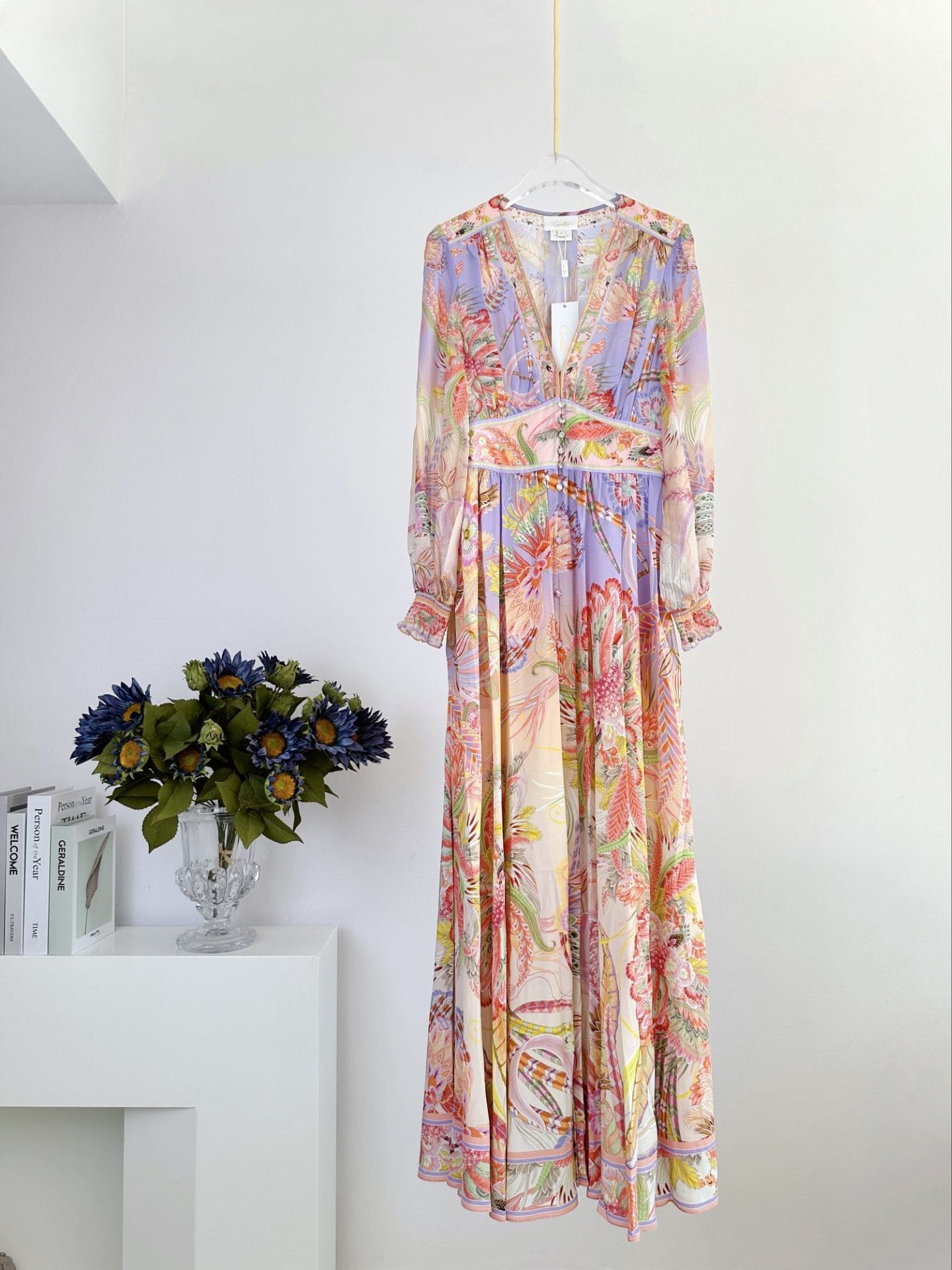 VÁY CAMILLA Silk Embellished V-Neck Maxi Dress High Classy