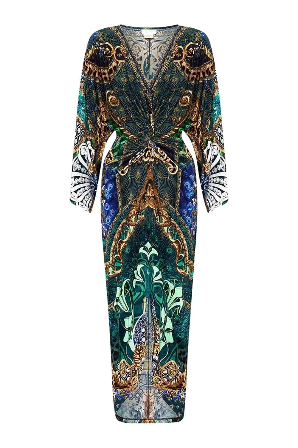 VÁY CAMILLA V NECK GREEN PEACOCK LONG DRESS High Classy