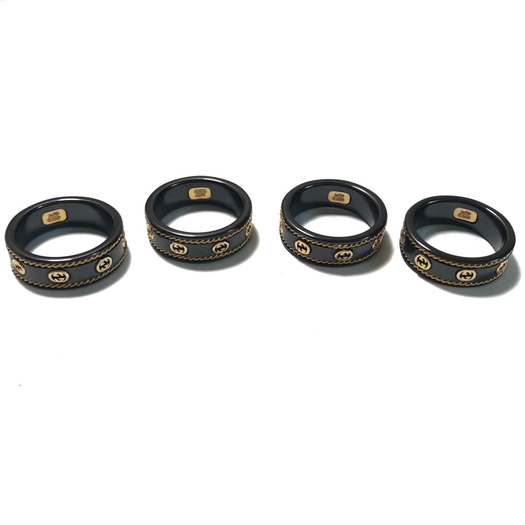 Nhẫn GUCCI gốm màu đen chữ G bạc S925