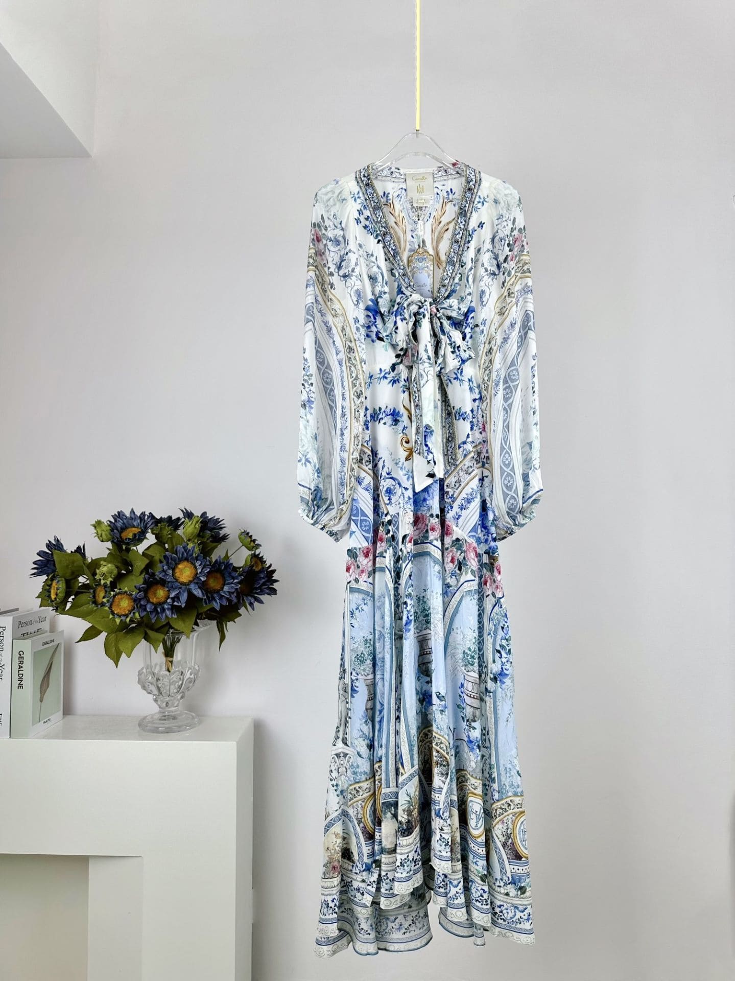 VÁY CAMILLA Silk Embellished V-Neck Maxi Dress High Classy
