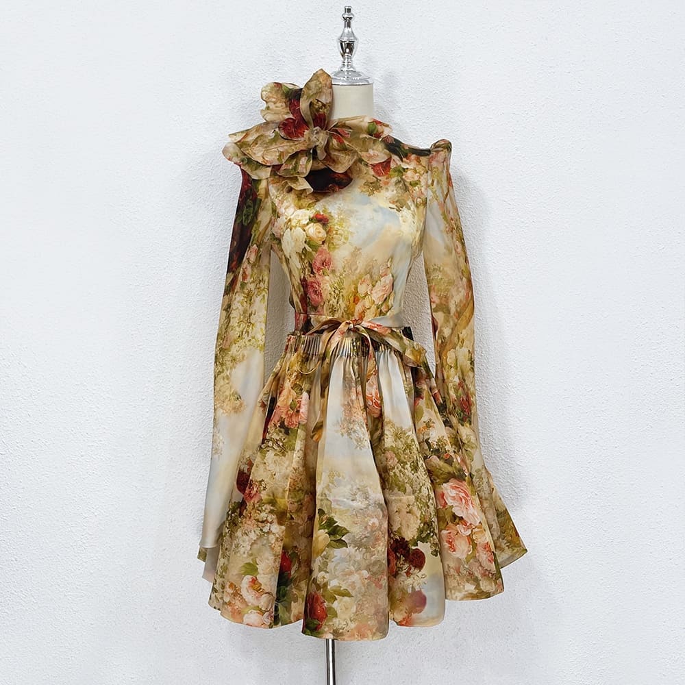 VÁY ZIMMERMANN Vintage Flower Long Sleeve Short Dress High Classy