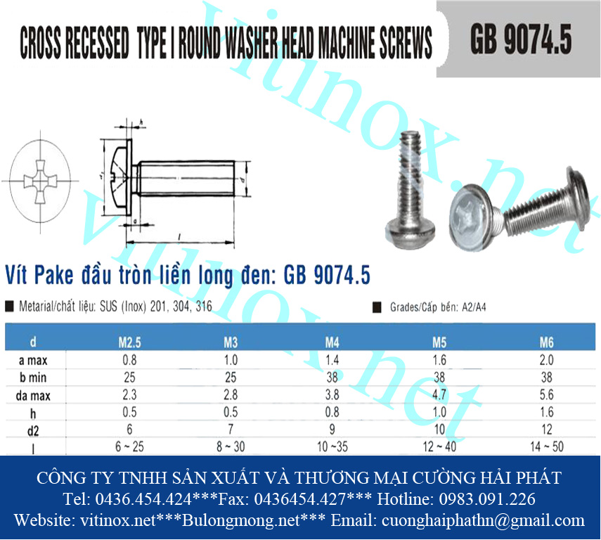 VIT PAKE INOX LIỀN LONG ĐEN