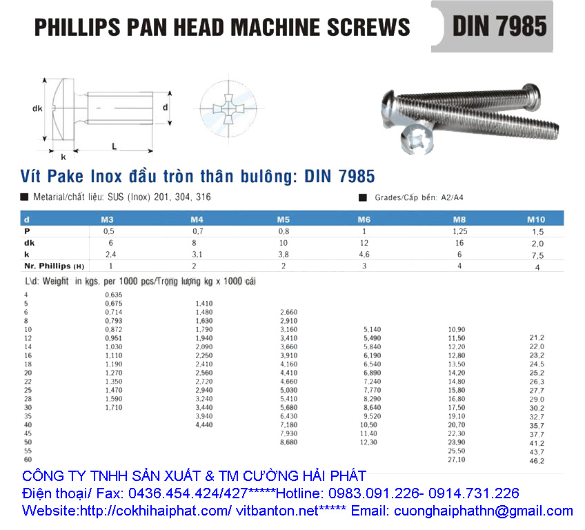 Vít pake đầu tròn inox thân bu lông