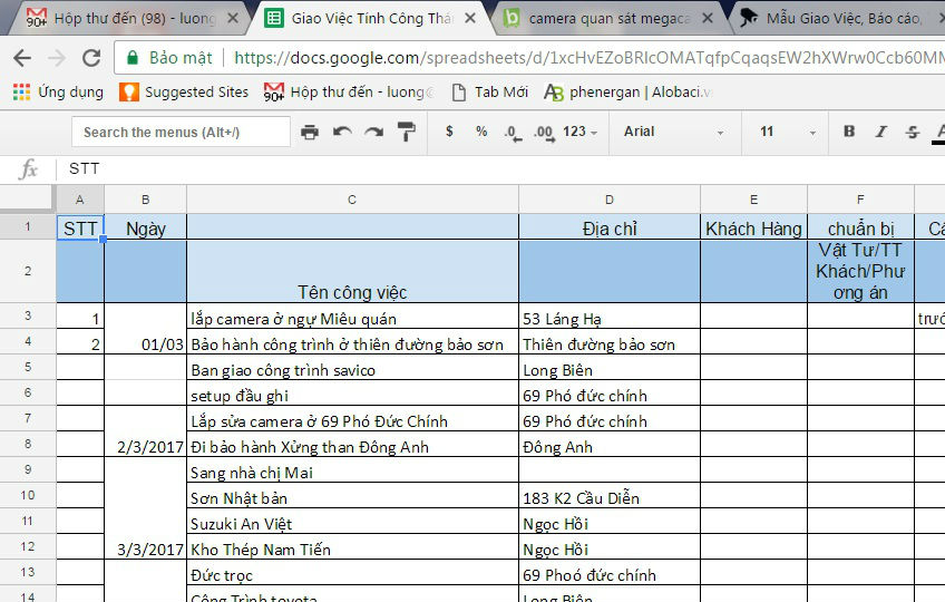 Mẫu Giao Việc, Báo cáo, Tính lương kỹ thuật camera Online !