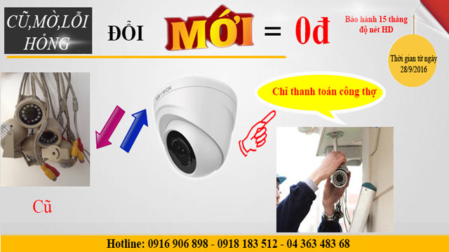 Đổi camera cũ, mờ, lỗi, hết hạn bảo hành lấy camera HD mới 100%