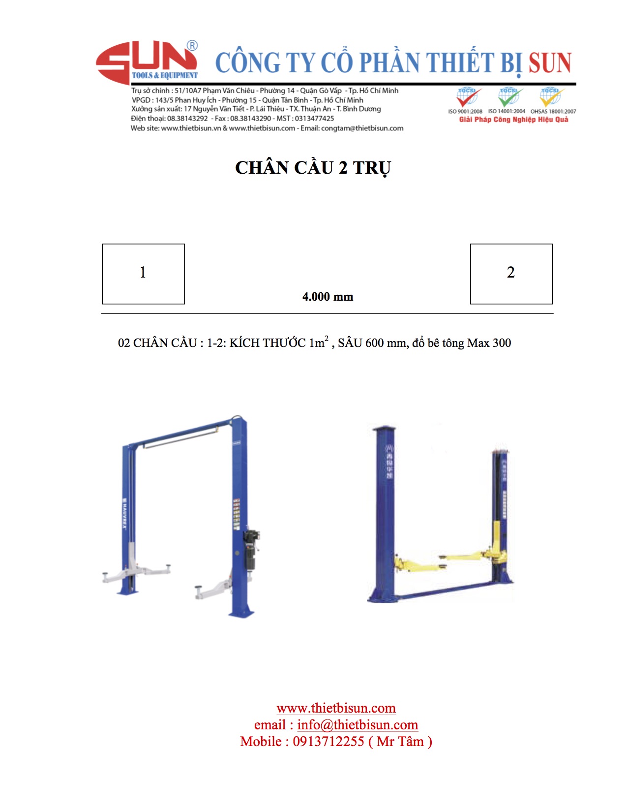 Cầu Nâng 2 Trụ 4 Tấn Hauvrex 3140