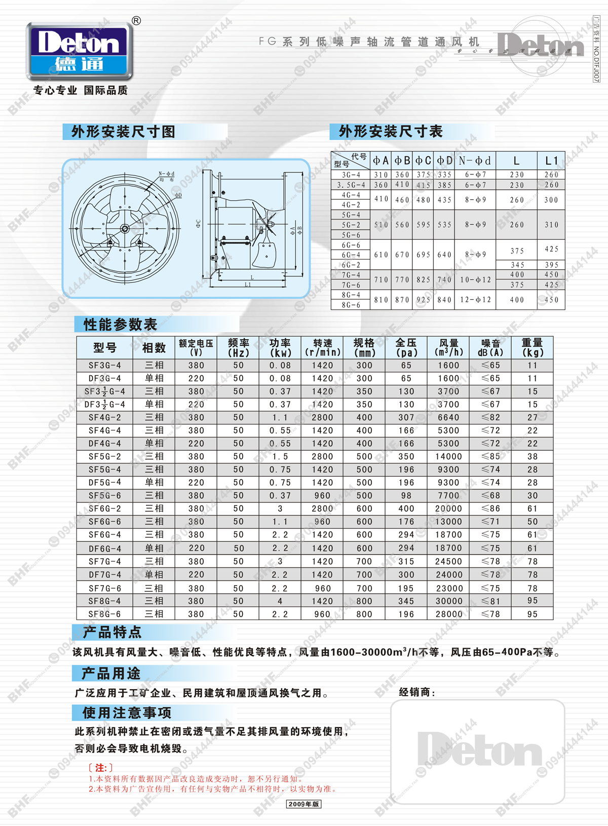 Catalogue quạt hướng trục tròn Deton DFG/SFG